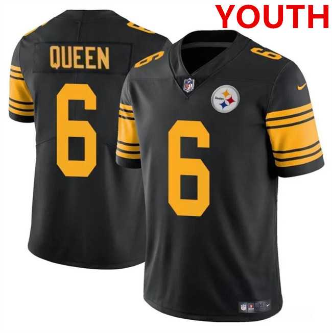 Youth Pittsburgh Steelers #6 Patrick Queen Black Color Rush Limited Football Stitched Jersey Dzhi->youth nfl jersey->Youth Jersey